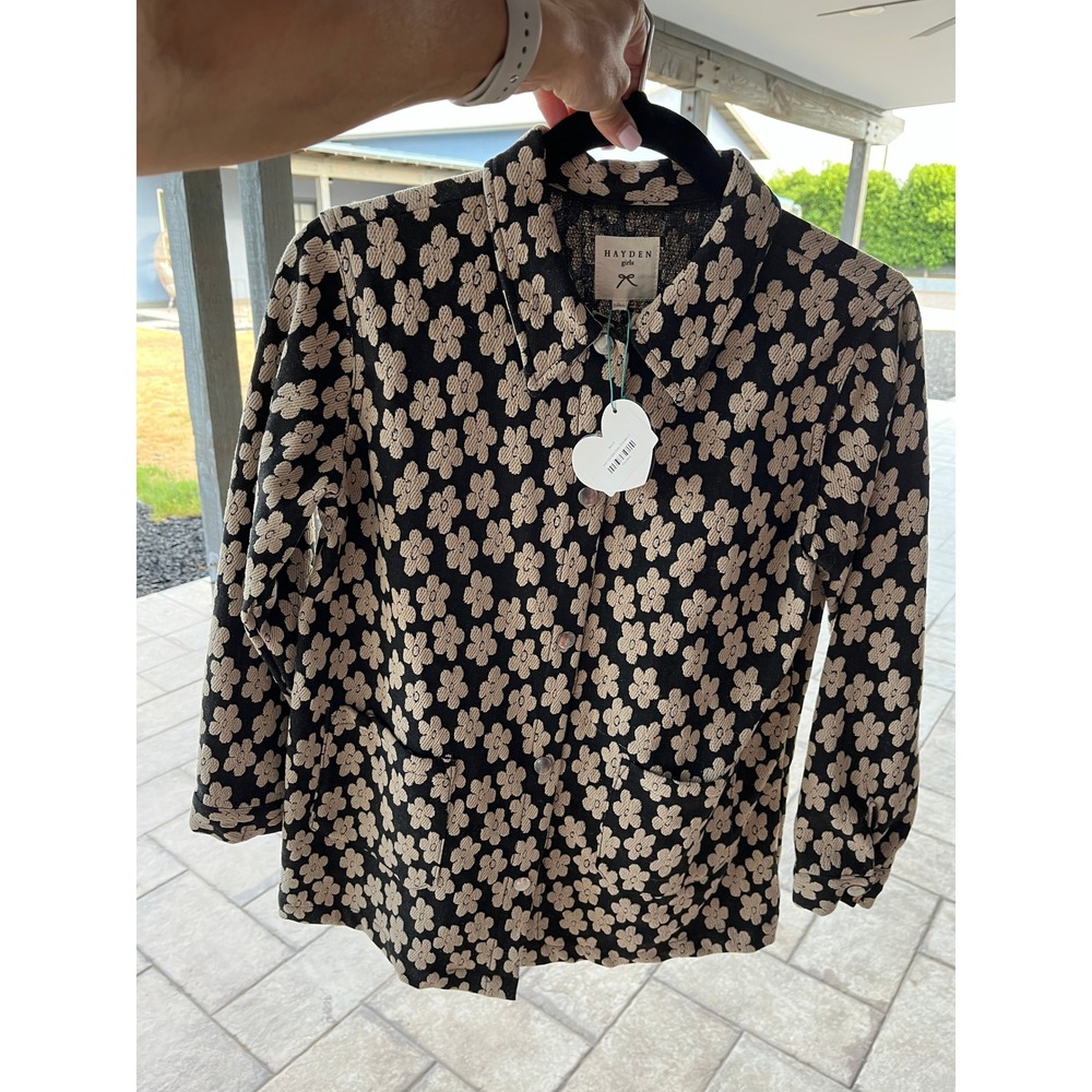 Hayden Girls Black Cream Floral Jacquard Chore Jacket Coat Tween